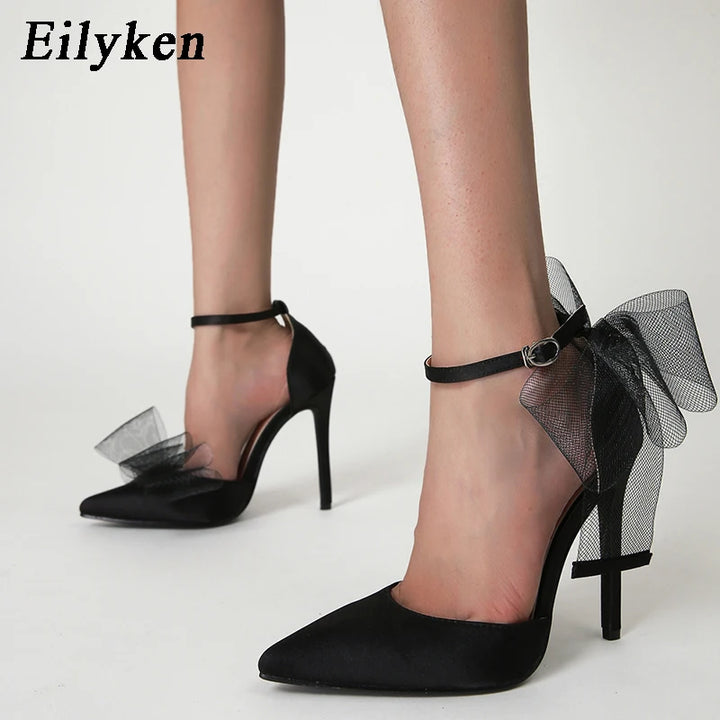 Fashion Silk Bowknot Satin Women Pumps Summer Pointed Toe High heels