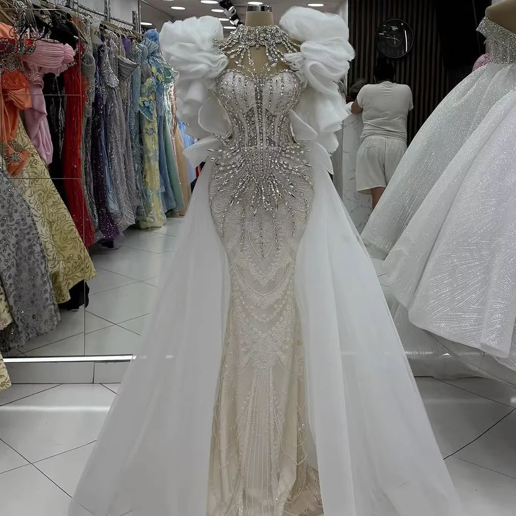 Elegant Glamorous Evening Dress With Beaded White luxury wedding dress