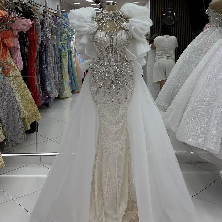 Elegant Glamorous Evening Dress With Beaded White luxury wedding dress