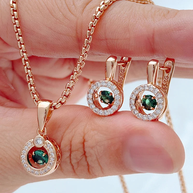 Kinel Hot 585 Rose Gold Color Bridal Wedding Jewelry Sets