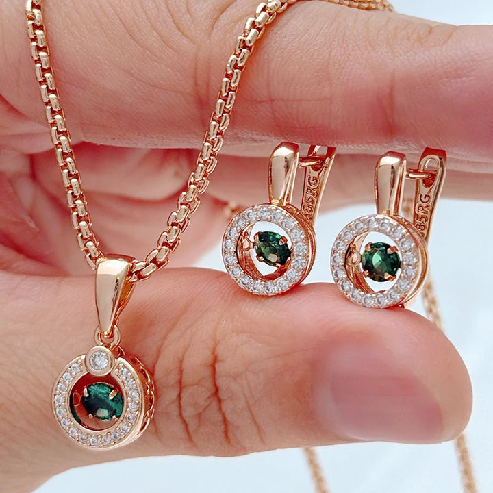 Kinel Hot 585 Rose Gold Color Bridal Wedding Jewelry Sets