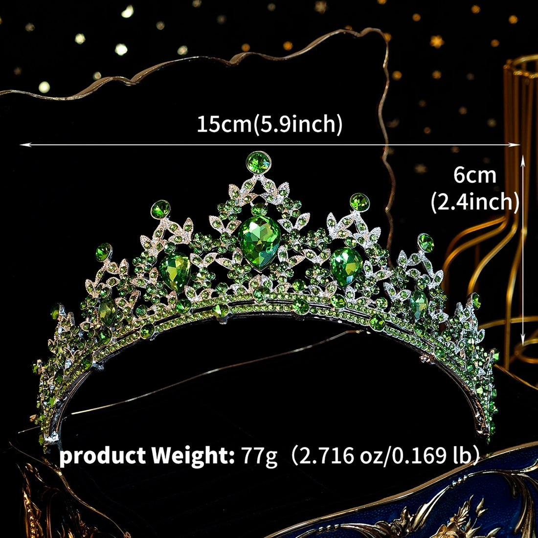 Green Crown Crystal Birthday Tiara Girl's Headpiece Wedding Princess Gifts