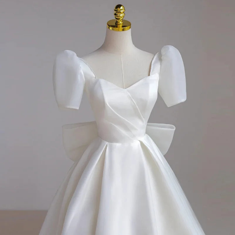 French Luxury White Satin Maxi Wedding Dresses for Bride Party Dress