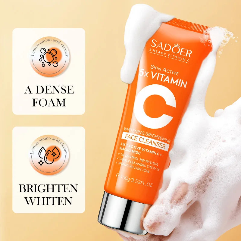 SADOER Vitamin C  Facial Cleanser Face Wash Foam Cleanser Deep Cleansing