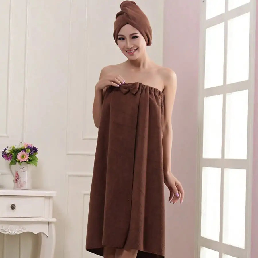 2-Piece Microfiber Bath Wrap Set Bowknot, Quick-Dry Hair Turban & Skirt