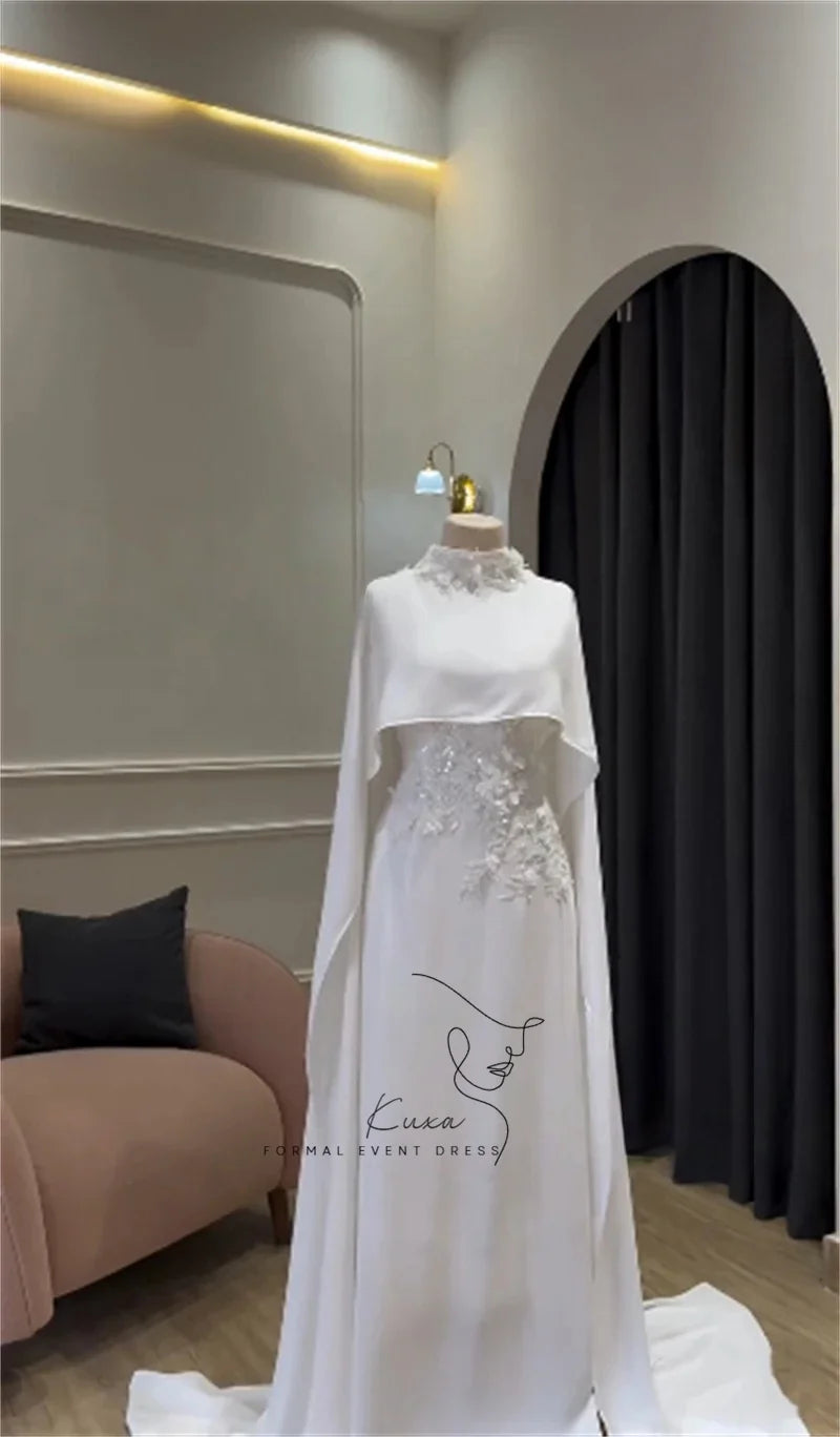 KUXA Luxury Arabic Wedding Dresses 3D Flowers Appliques Modest Bridal Gowns