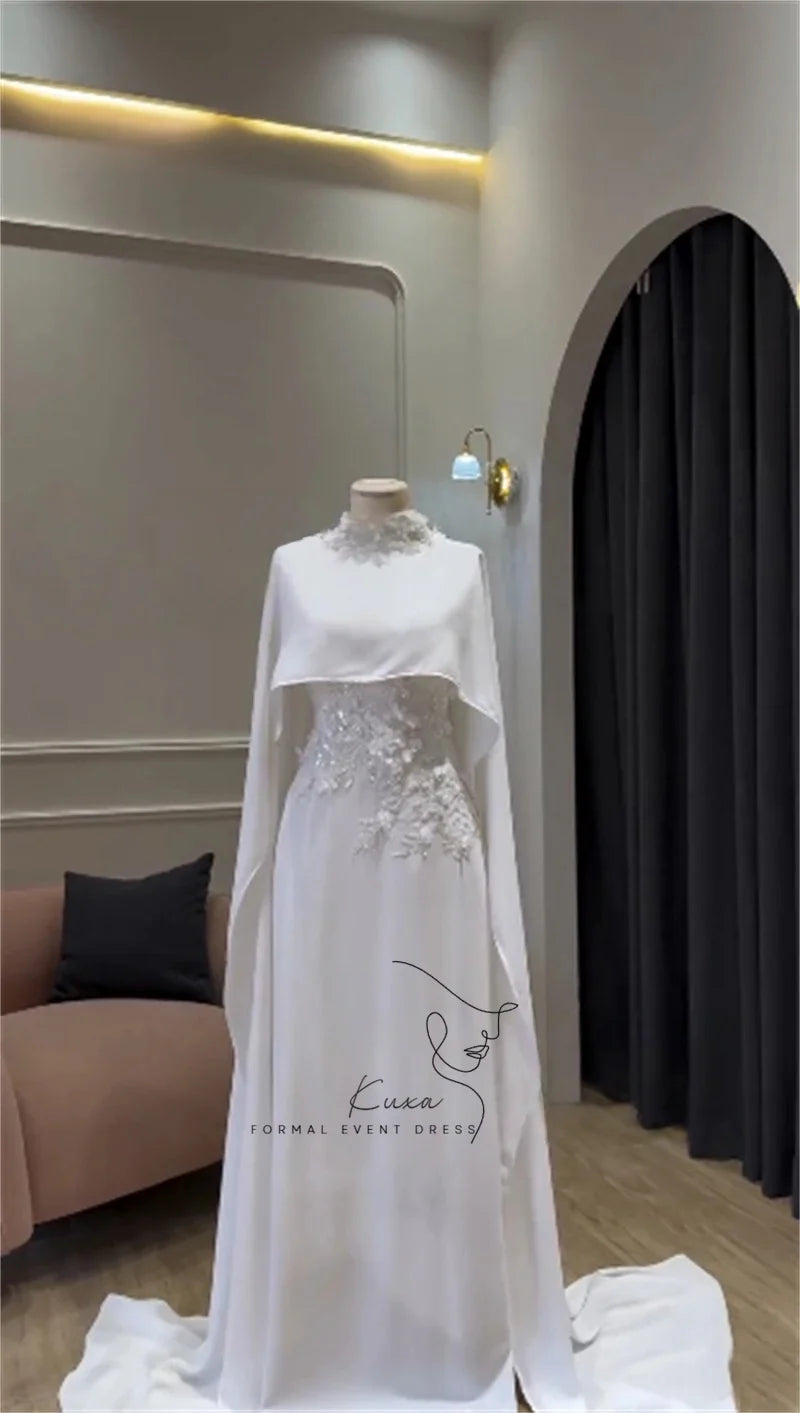 KUXA Luxury Arabic Wedding Dresses 3D Flowers Appliques Modest Bridal Gowns