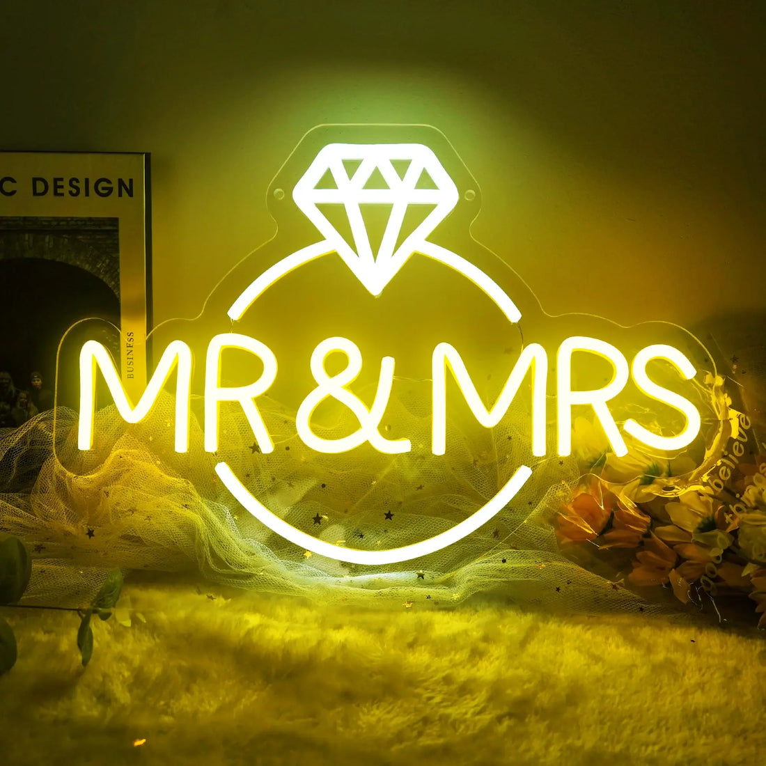 Mr Mrs Neon Sign LED Light with Dimmable Switch Wedding Sign