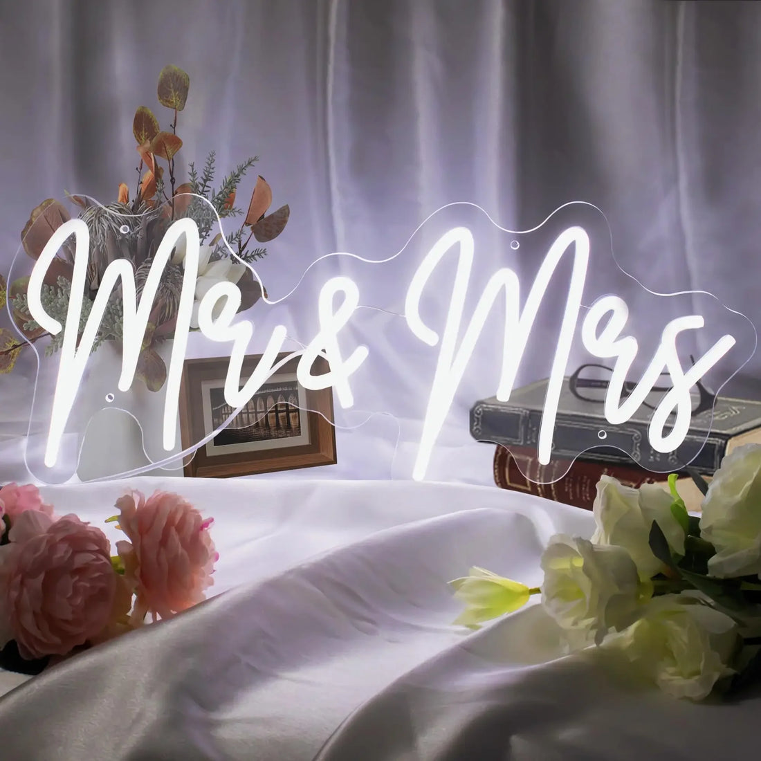 Mr Mrs Neon Sign LED Light with Dimmable Switch Wedding Sign