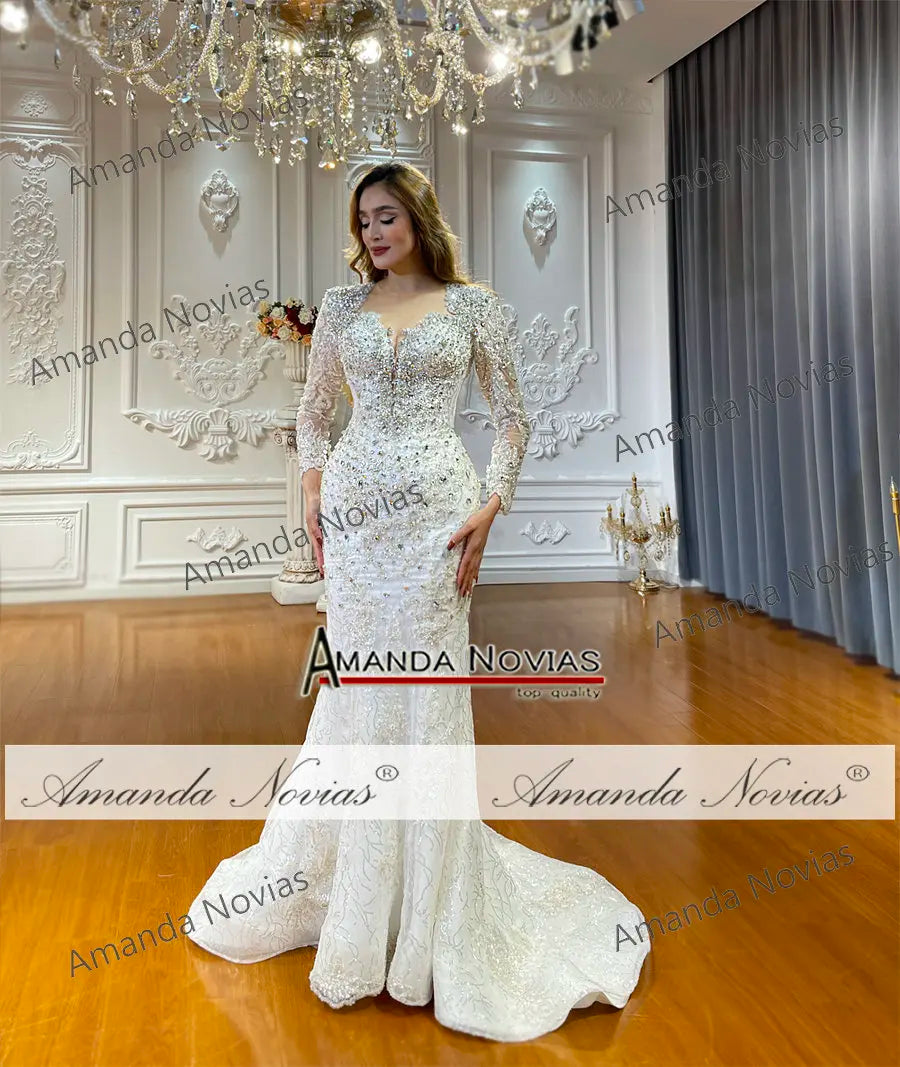 Customized NS4881 Beading Mermaid Wedding Dress With Detachable Train
