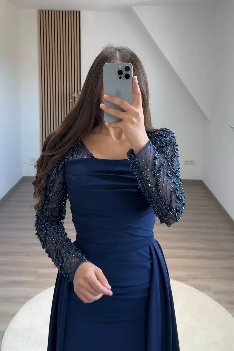 Jessica White Wedding Dress Mermaid Long Sleeves Arabic Evening Dresses