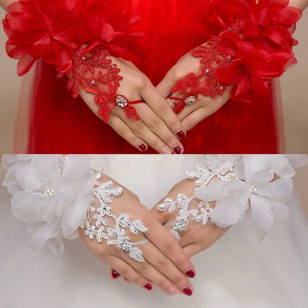 Wedding Short Fingerless Lace Gloves White Elbow Tea Glove Bridal