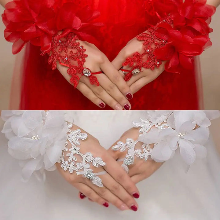 Wedding Short Fingerless Lace Gloves White Elbow Tea Glove Bridal
