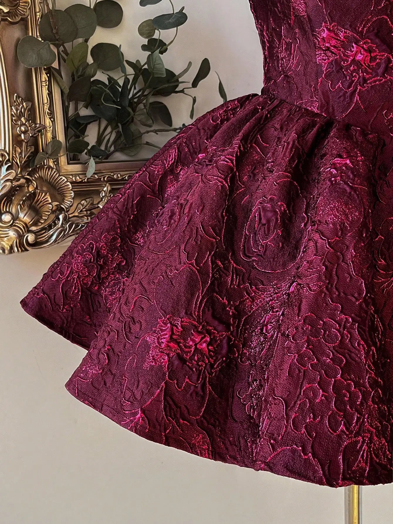 Burgundy Jacquard Halter Backless A-Line Mini Dress for Formal Events