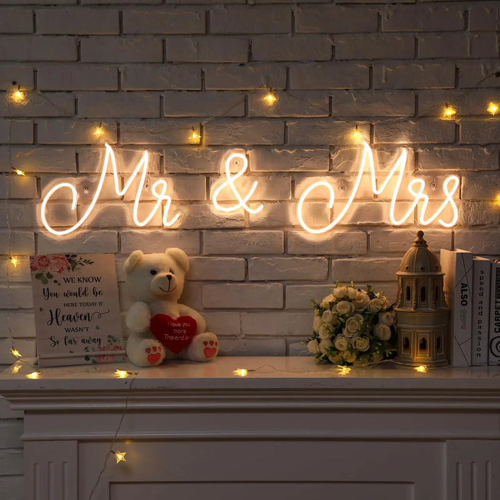 Mr Mrs Neon Sign LED Light with Dimmable Switch Wedding Sign