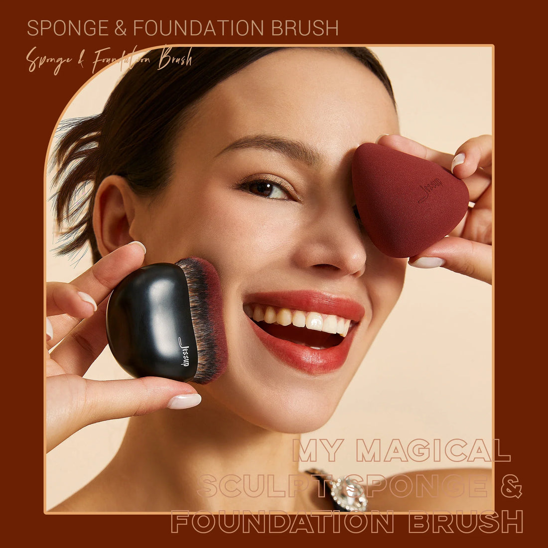 Jessup Foundation Brush with Makeup Sponge, Black Makeup Brush Flat