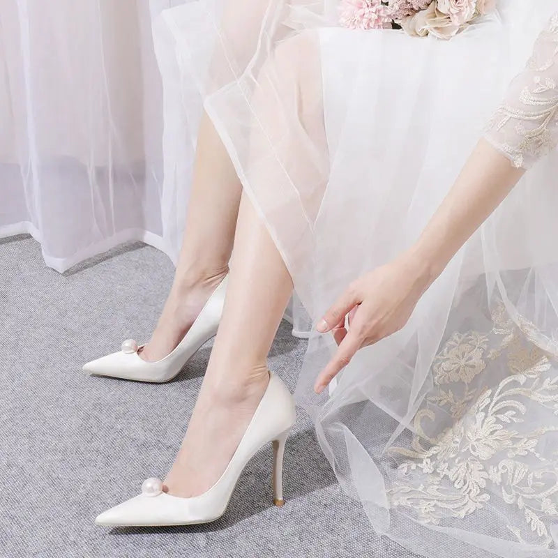 Bride Pumps Shoes for Woman Women's Summer Footwear Pearl Red Shoe