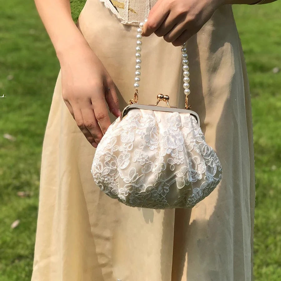 Embroidered Evening Handbags Pearl Chain Shoulder Bag All Party