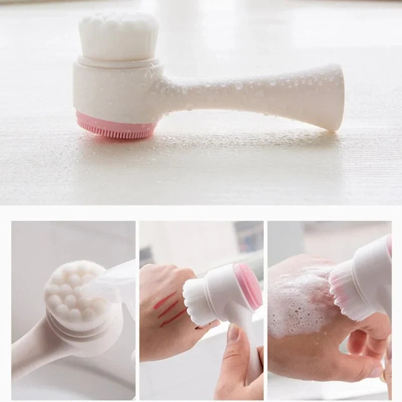 Double Silicone Facial Cleansing Brush Manual Massage Facial Brush