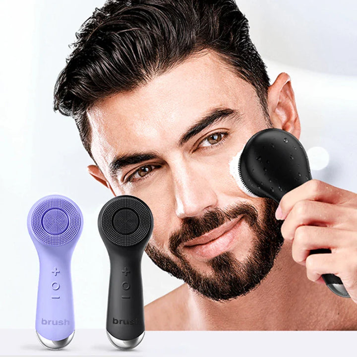 Facial silicone cleansing brush with dual rotation and vibration modes