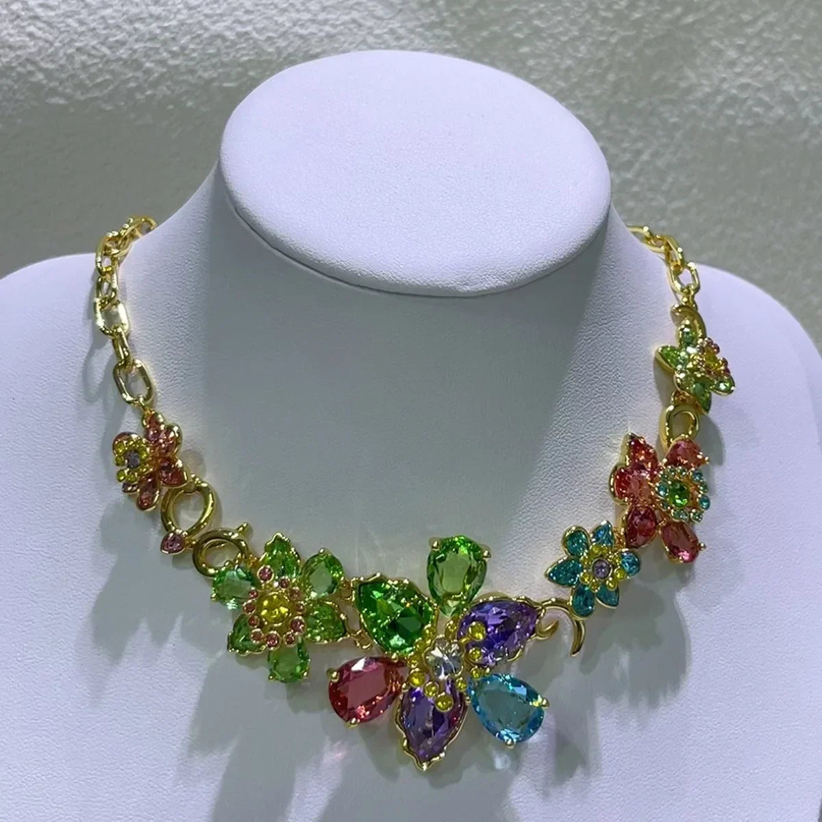 Trend Fine Jewelry Sets Charm Pink Blue Flower Crystal Fashion Luxury Necklace