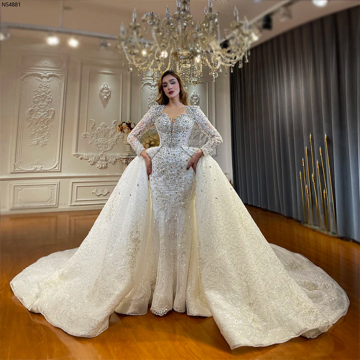 Customized NS4881 Beading Mermaid Wedding Dress With Detachable Train