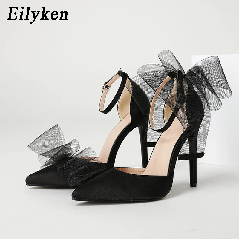 Fashion Silk Bowknot Satin Women Pumps Summer Pointed Toe High heels