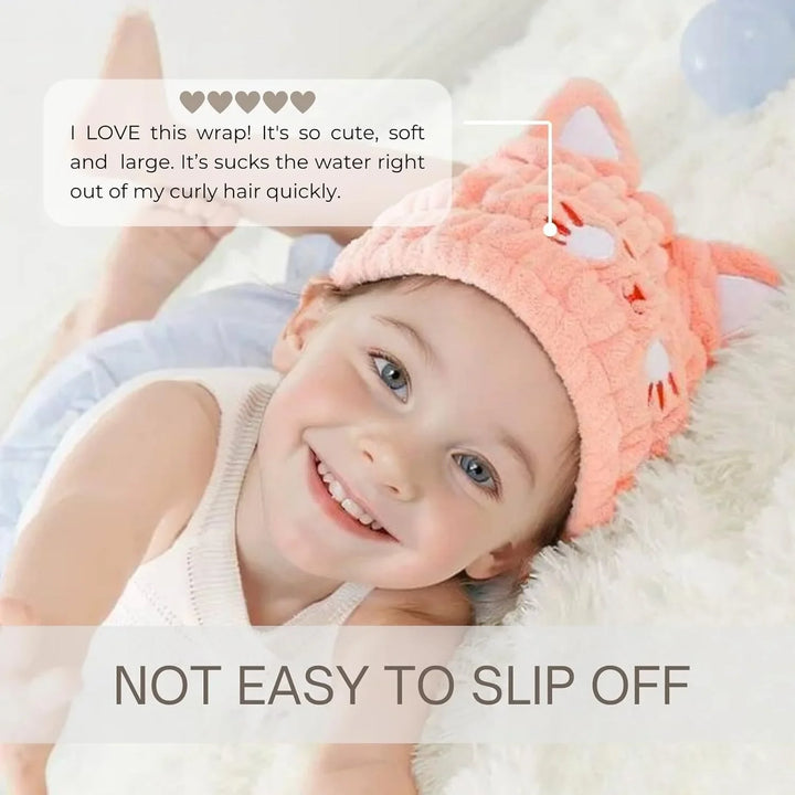 Microfiber Hair Towel Wrap for Kids, Pink Cat Dry Hair Cap Suck Water Towel