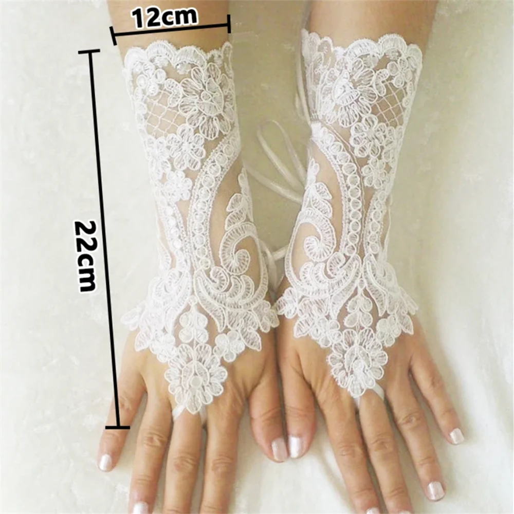 New Women Wedding Fingerless Gloves Lace White Black Wedding Gloves