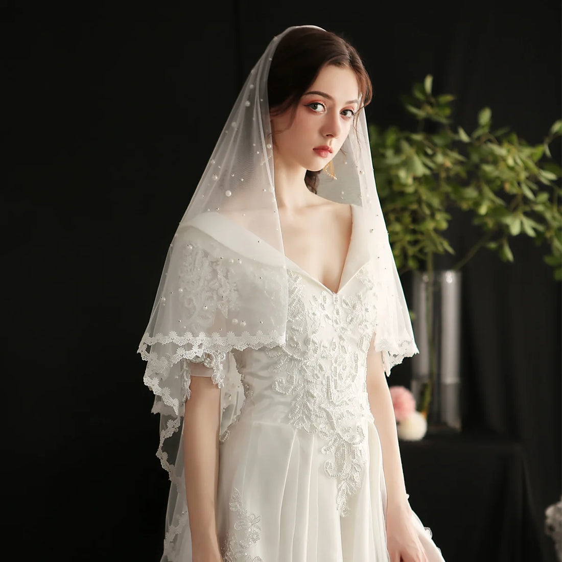 Mantilla Bridal Veils Lace Edge Pearl Wedding Veil Bride Española Wedding