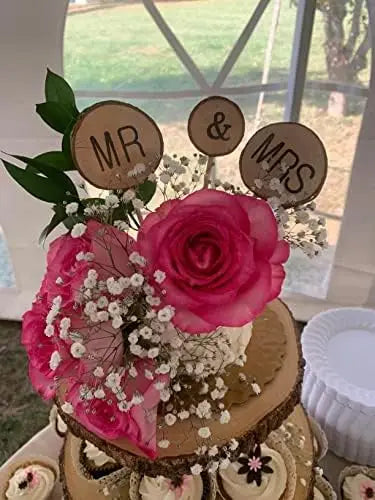 3 Pcs Mr & Mrs Toppers Natural Wood Cake Decoration Chic Rustic Wedding