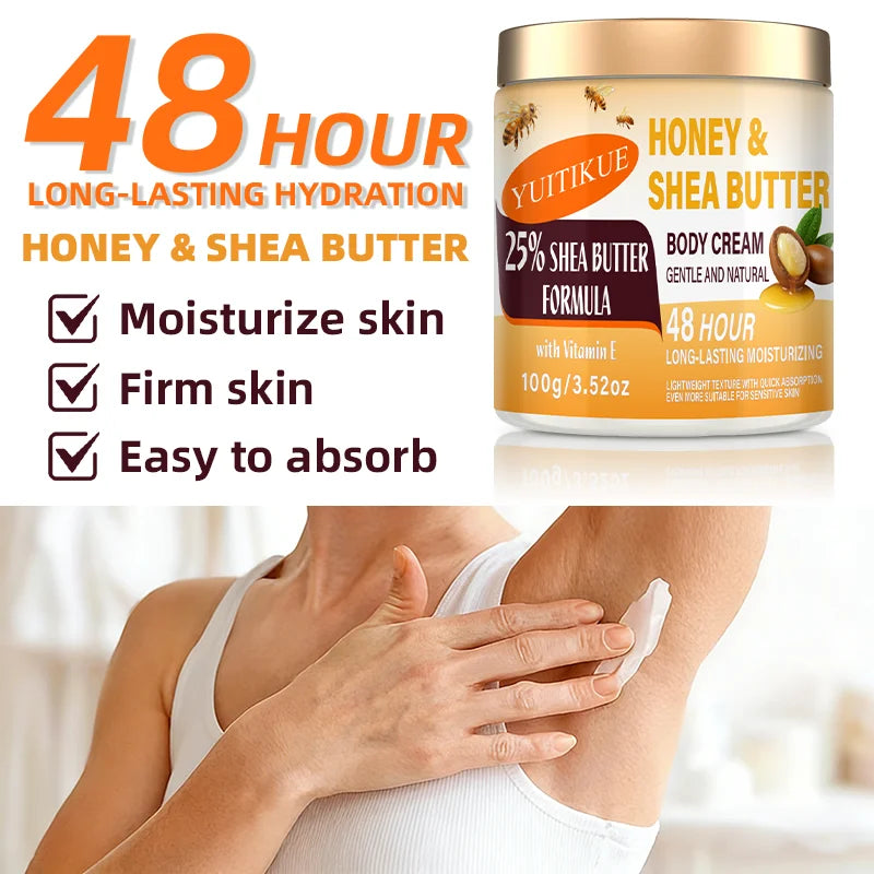 YUITIKUE Shea Butter Body Cream 100g - 48H Moisturizer for Face, Body