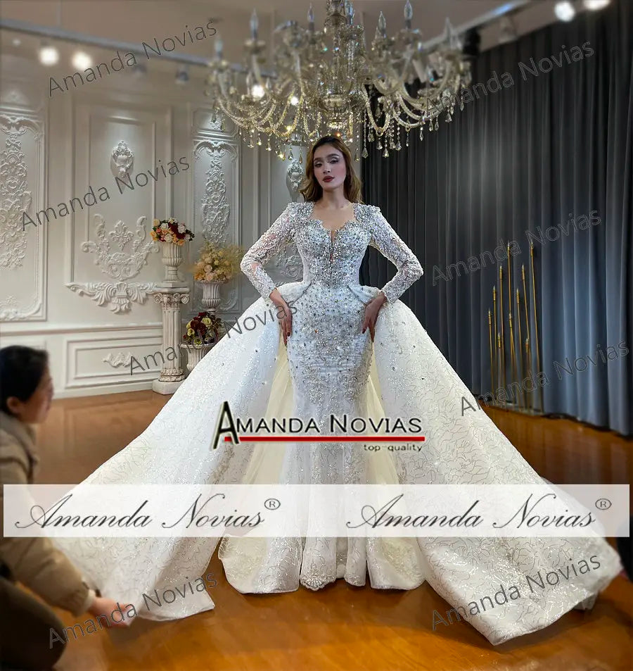 Customized NS4881 Beading Mermaid Wedding Dress With Detachable Train