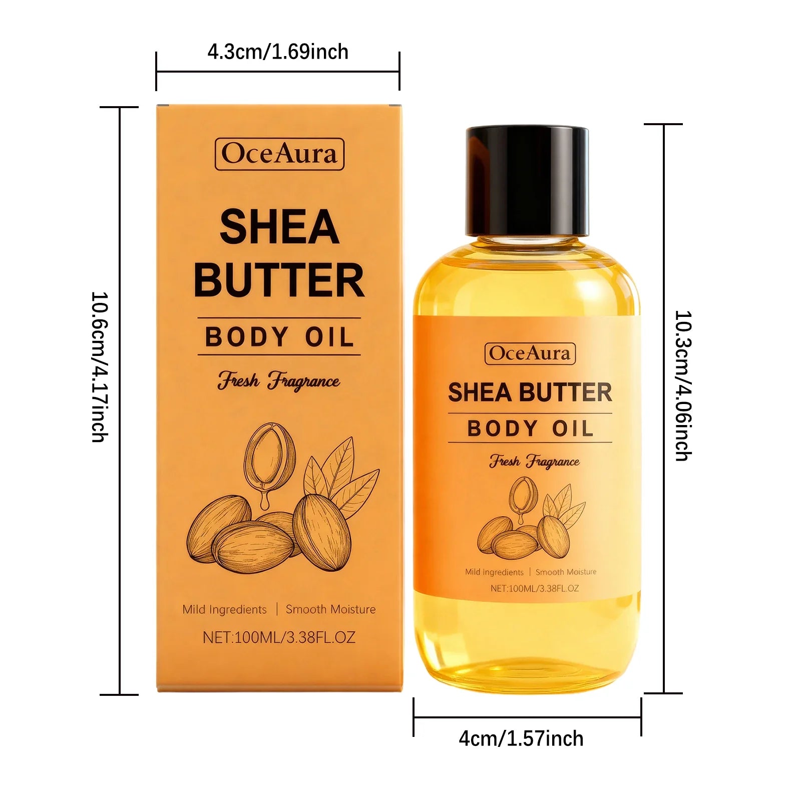 Shea Butter Body Oil Lightweight Fast Absorbing for Dry Rough Skin