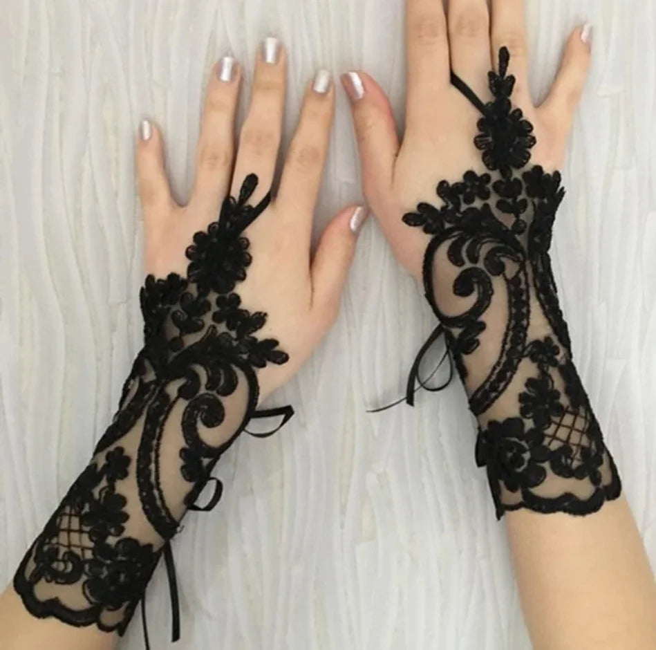 New Women Wedding Fingerless Gloves Lace White Black Wedding Gloves