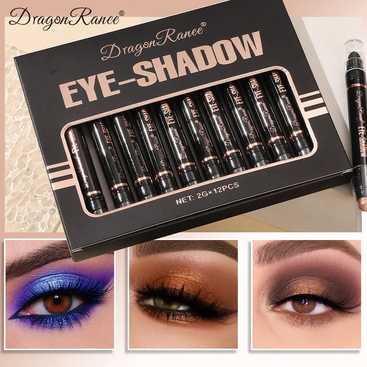 12-Piece Eye Shadow Pen Set, Pearlescent Fine Shimmer Delicate Silky