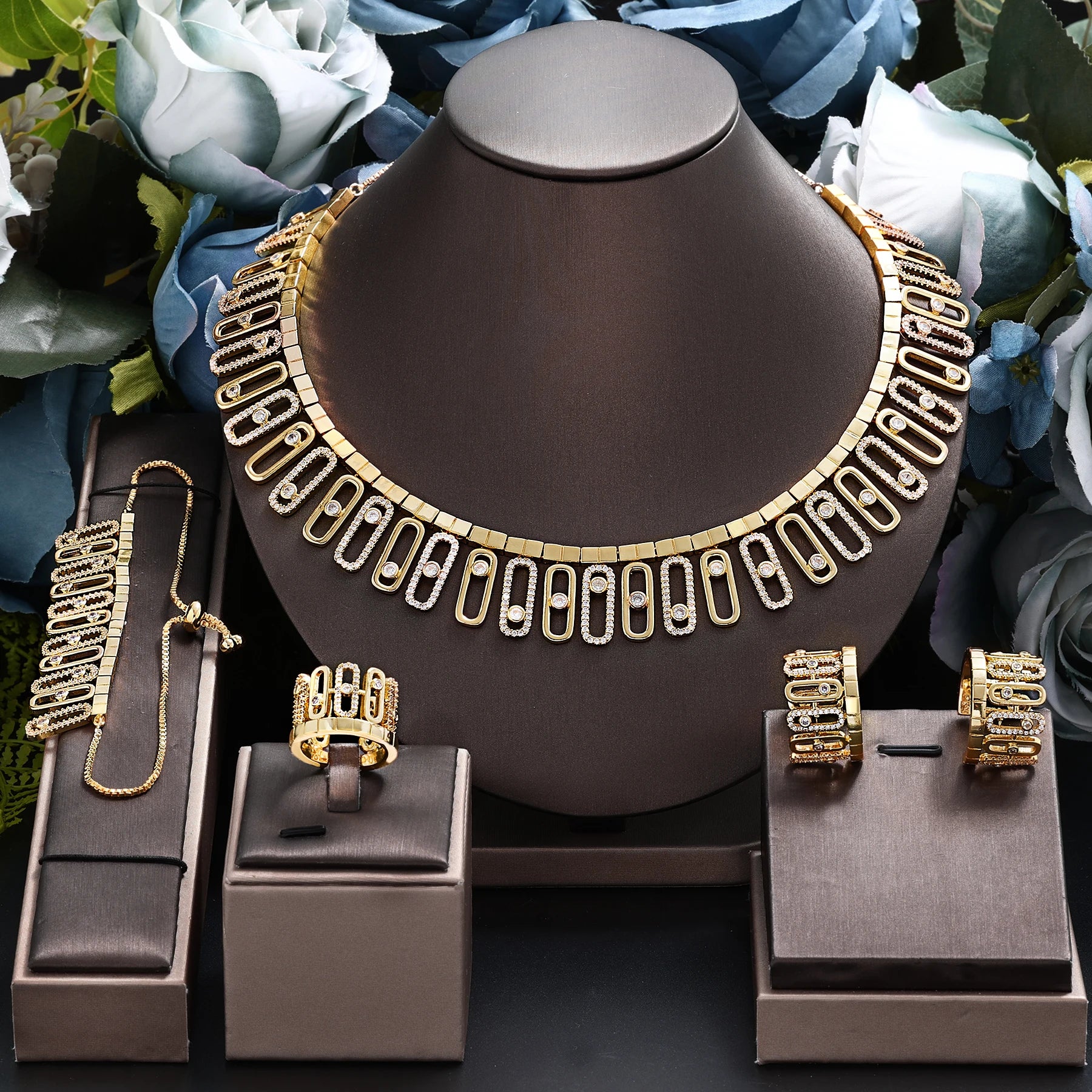 4pcs Bridal Zirconia Full Jewelry Sets For Women Party, Luxury sets