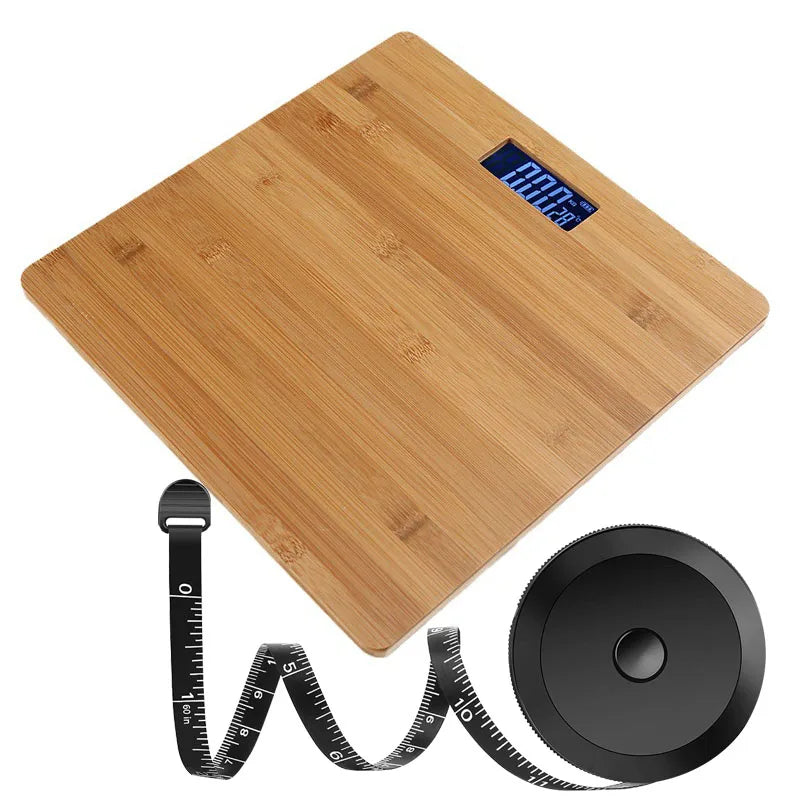 Wood Bathroom Scale Smart Body Fat Scale with 60 Inch Soft Measuring Tape