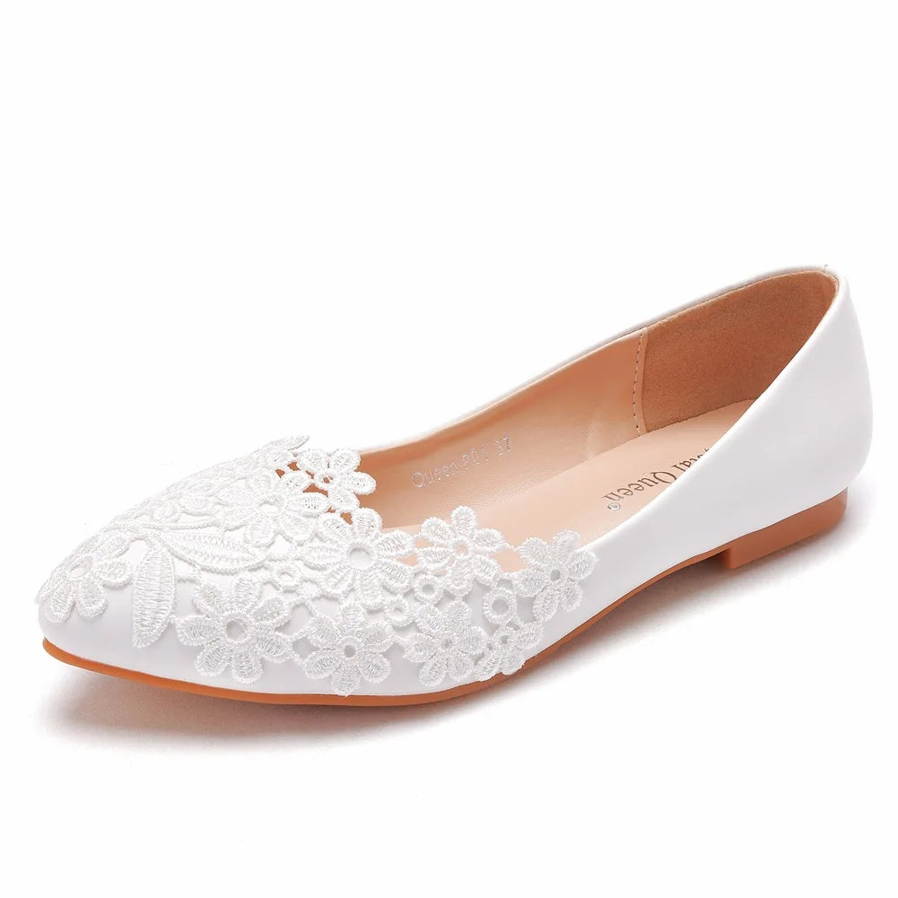 Elegant lace wedding dress shoes for women 2025 summer pointed toe