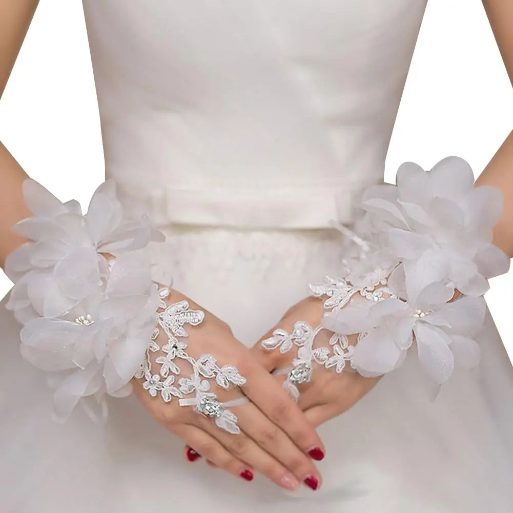 Wedding Short Fingerless Lace Gloves White Elbow Tea Glove Bridal