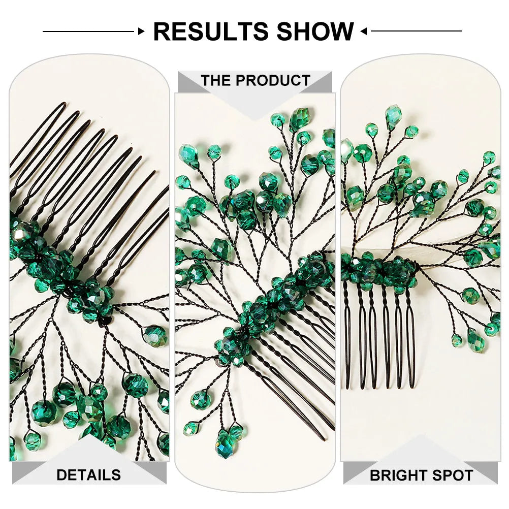 Crystal Leaf Hair Combs Wedding Bridal Accessories Vine Green European