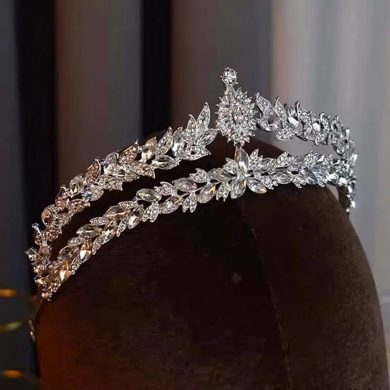 Baroque Luxury Crystal Leaf Bridal Tiaras Crown Headwear Wedding Accessories