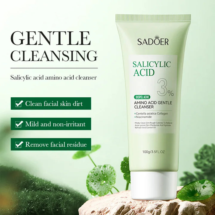 SADOER Salicylic Acid Facial Cleanser Face Wash Foam Face Cleanser