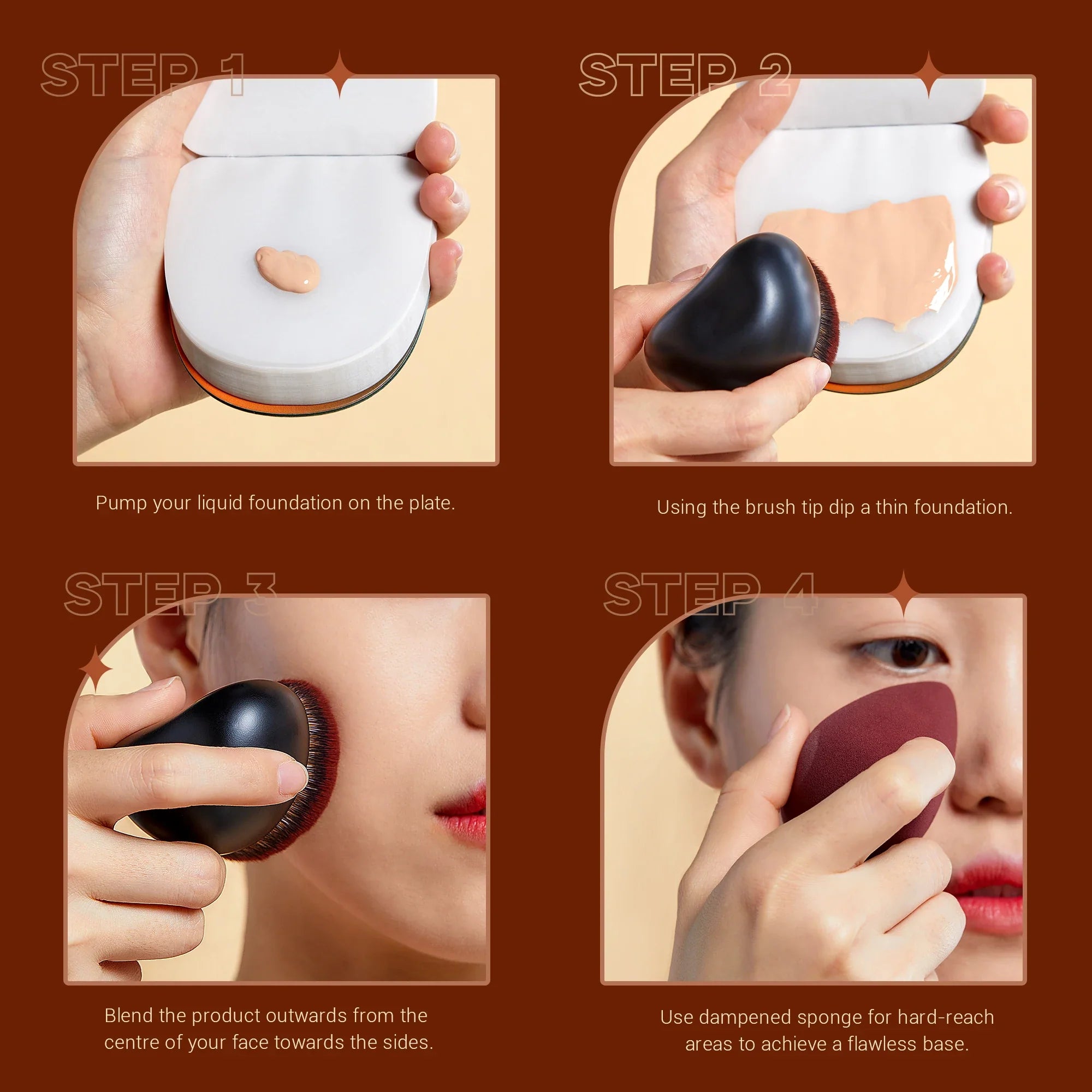 Jessup Foundation Brush with Makeup Sponge, Black Makeup Brush Flat