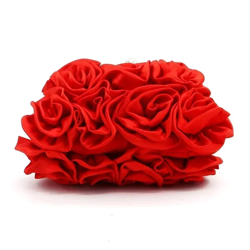 Silk Satin Ivory Clutch Purse Trendy New 3D Floral Roses Flower Cloth Bag