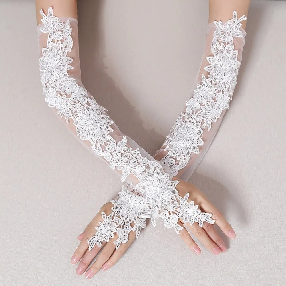 Fashion Fingerless Bridal Gloves Flower Embroidered Cosplay Gloves Lace