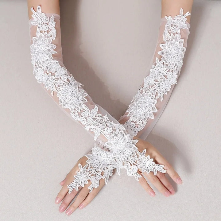 Fashion Fingerless Bridal Gloves Flower Embroidered Cosplay Gloves Lace