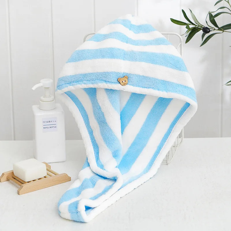 Hair Cap for Women Turban Water-Absorbent Quick-Drying Striped Shower