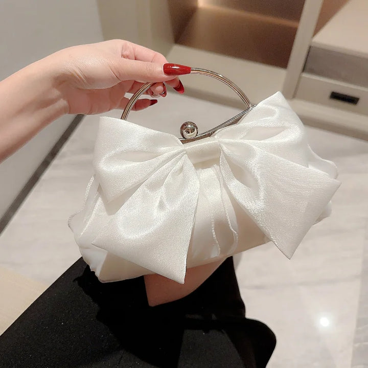 High end White Wedding Bag Banquet Handbag Evening Clutch Bowknot