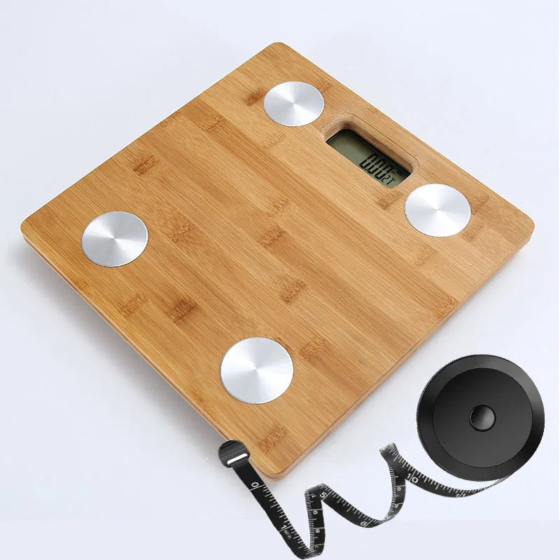 Wood Bathroom Scale Smart Body Fat Scale with 60 Inch Soft Measuring Tape